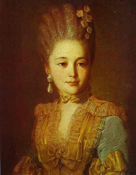 Fyodor Rokotov Portrait of an Unknown Woman in a Blue Dress with Yellow Trimmings